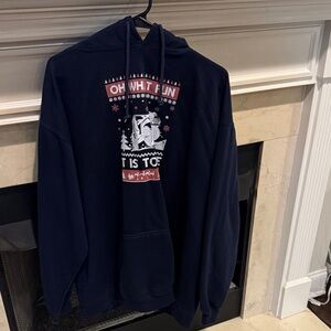 Navy Hoodie.Christmas Jeep hoodie size XL.  Worn several times. Listing 9764